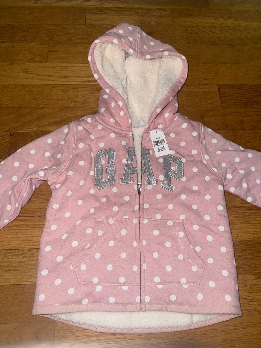 GAP Pink Polka Dot Sherpa Hoodie with White Dots